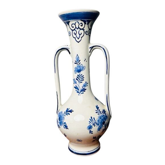 Delft Double Handle VINTAGE Vase Amphora 1930 Signed P.H.Hu 9" Tall - Picture 2 of 8